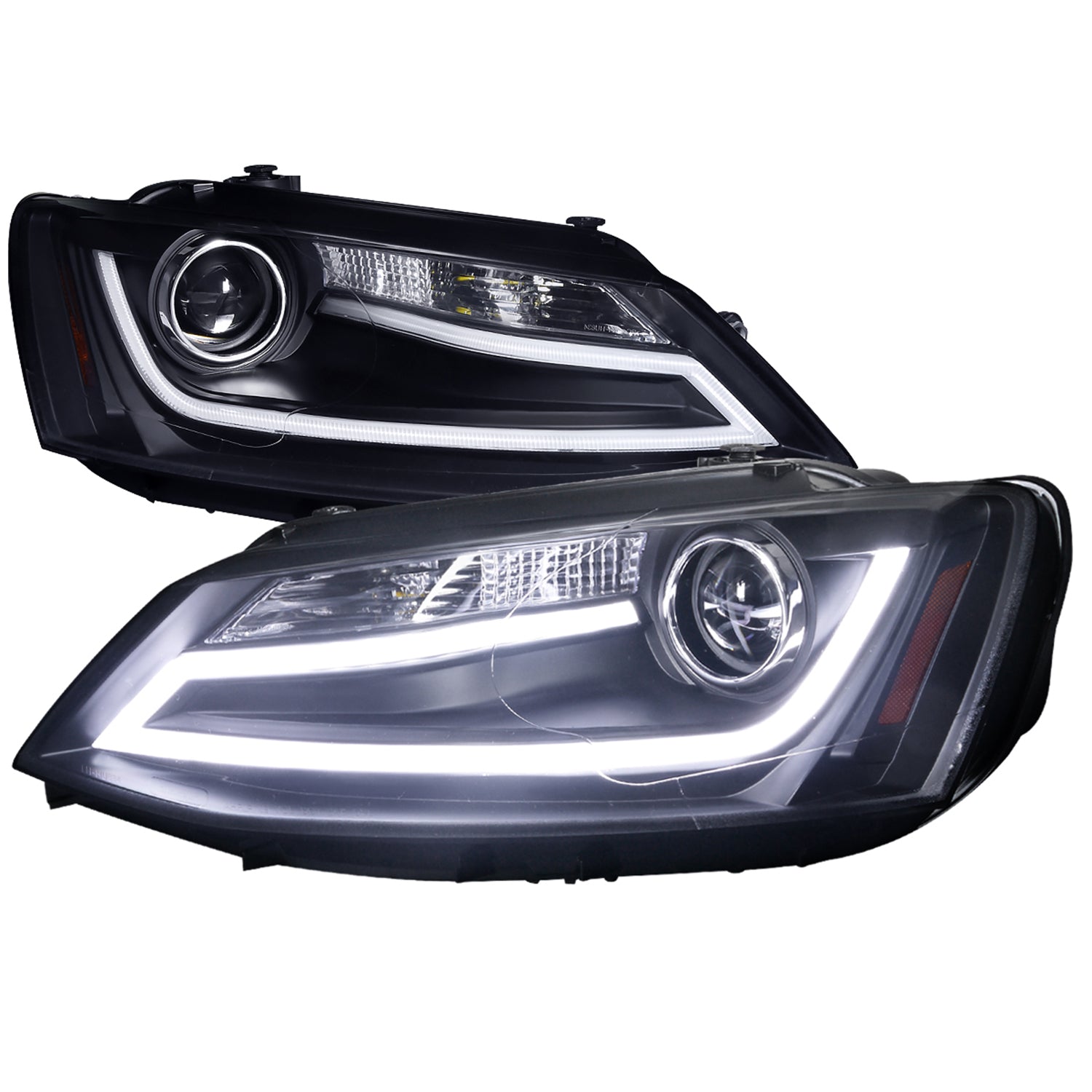 2011-2018 VW Jetta MK6 LED Bar Projector Headlights Matte Black/Clear Lens
