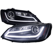 2011-2018 VW Jetta MK6 LED Bar Projector Headlights Matte Black/Clear Lens
