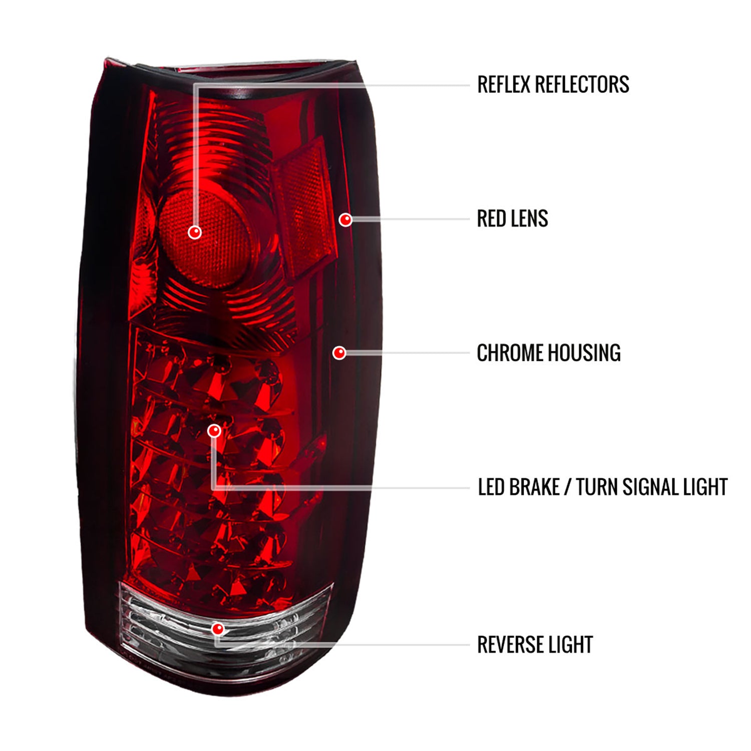 1988-2000 Chevy Silverado/Tahoe/Suburban/Sierra/Yukon Tail Lights Chrome/Red