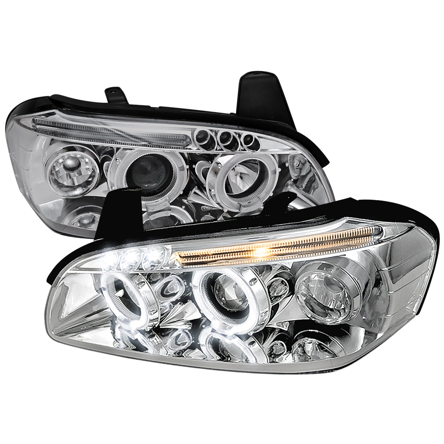 2000-2001 Nissan Maxima Dual Halo Projector Headlights Chrome/Clear Lens