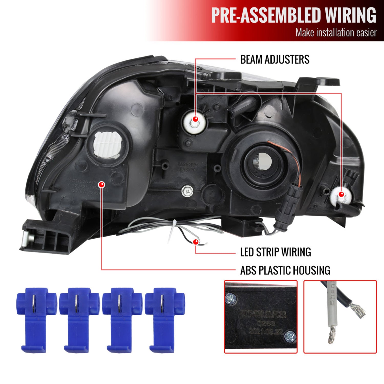 1996-1998 Honda Civic Coupe/Sedan LED Bar Factory Headlights Matt Black