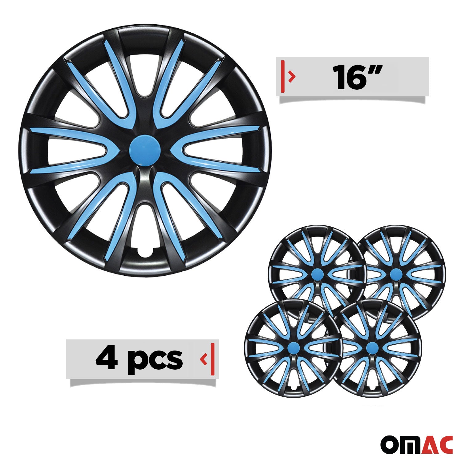 Bicolo Hub Caps Wheel Cover 16" Black & Blue Full Set 4 pcs.