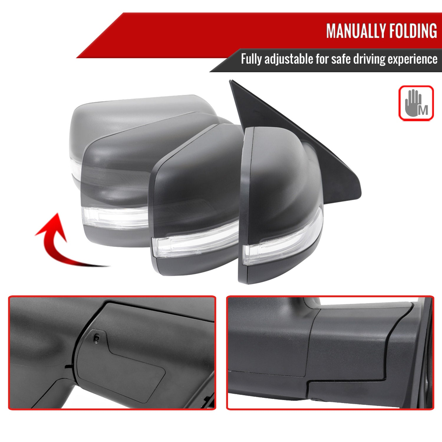 2019-2024 Dodge RAM 1500 Black Manual Fold & Heated Side Mirror Passenger