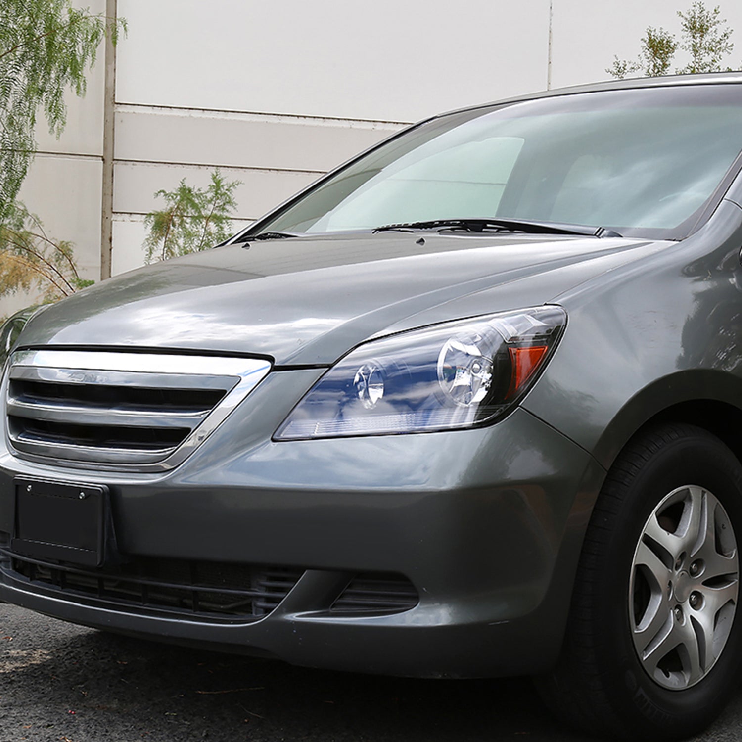 2005-2007 Honda Odyssey Factory Crystal Headlights 9006 Bulbs Matt Black/Clear