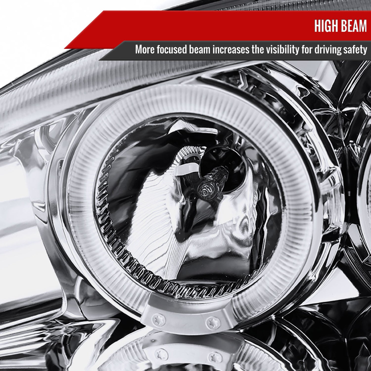 1994-1998 Ford Mustang Dual Halo Projector Headlights Chrome/Clear Lens