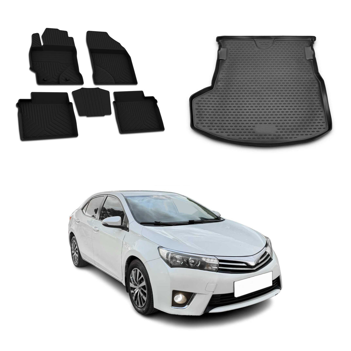OMAC Floor Mats & Cargo Liners for Toyota Corolla 2014-2019 Sedan Rubber Black