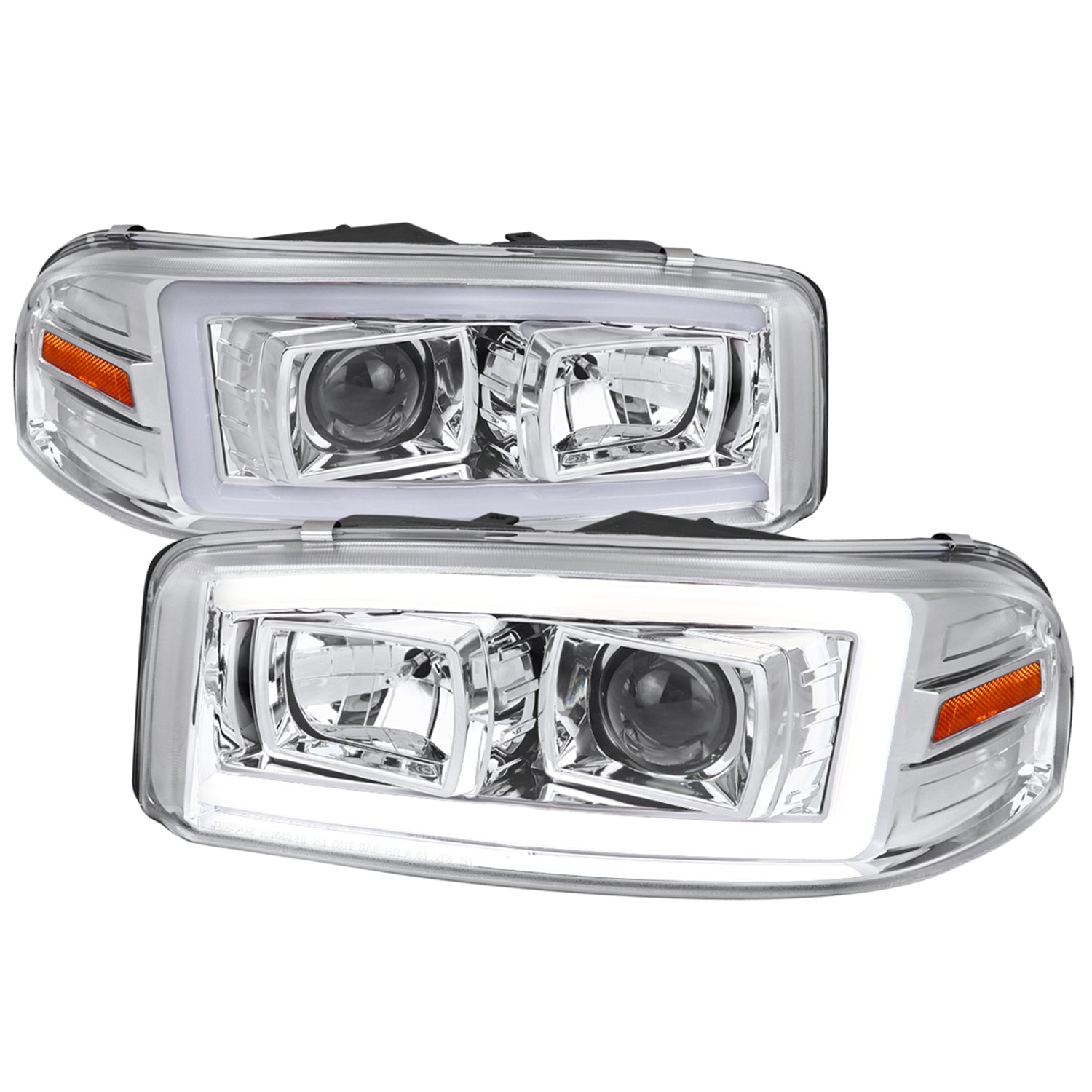2000-2006 GMC Sierra/Denali/Yukon LED Strip Projector Headlights Chrome/Clear