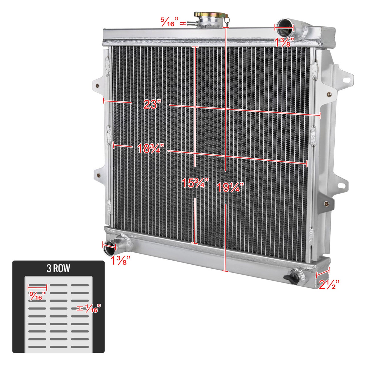 1984-1995 Toyota Pickup 4Runner 2.4L L4 Alu 3-Row Performance Radiator