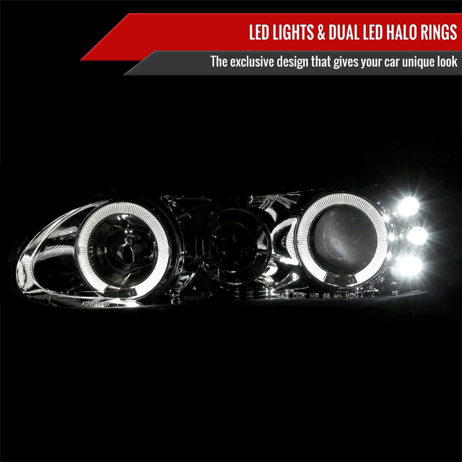 1998-2002 Chevy Camaro Dual Halo Projector Headlights Chrome/Clear Lens