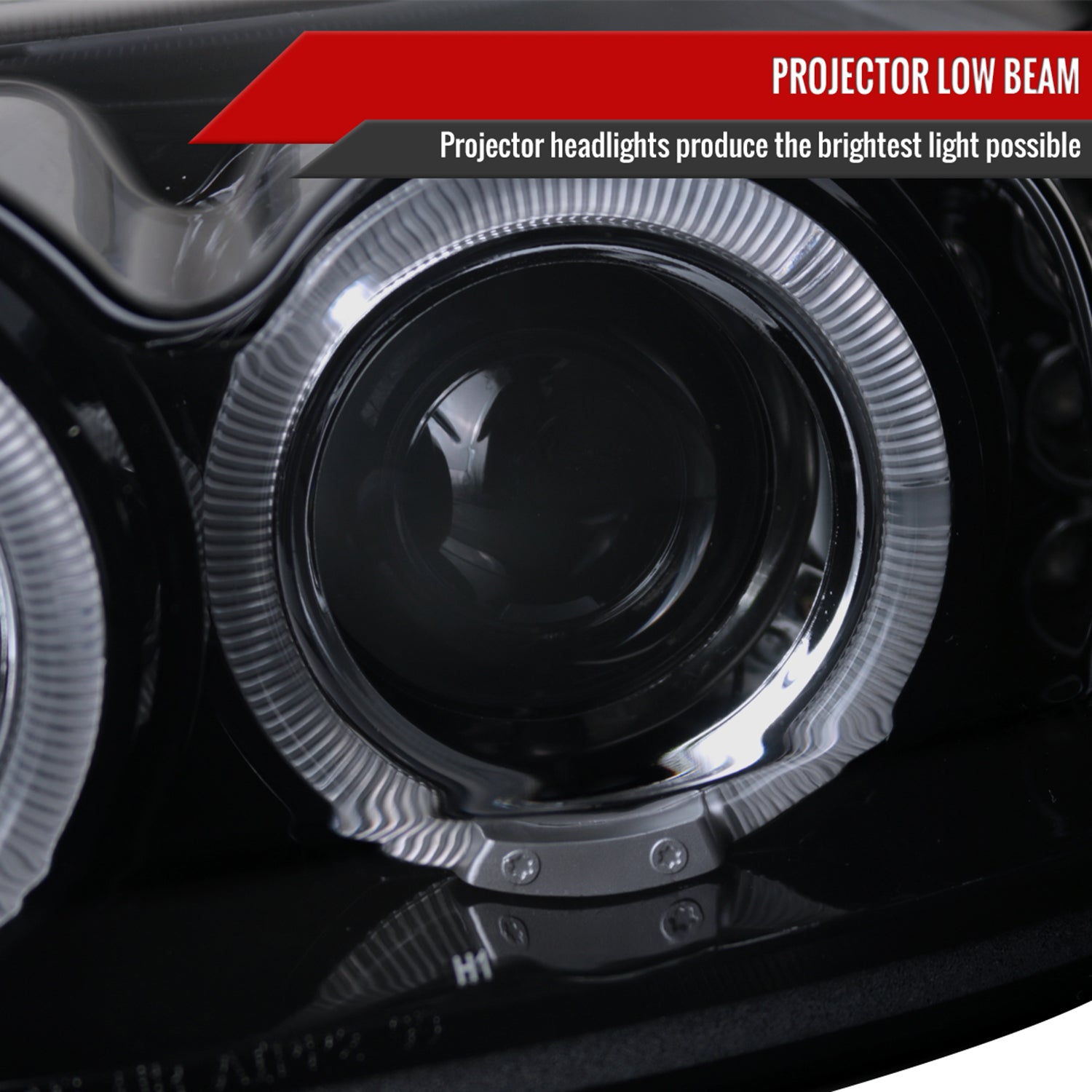 1999-2004 Ford Mustang Dual Halo Projector Headlights Glossy Black/Smoke Lens