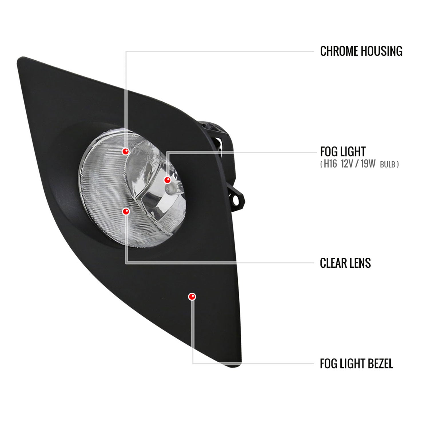 2014-2016 Toyota Corolla H16 Fog Lights Kit Chrome Housing/Clear Lens