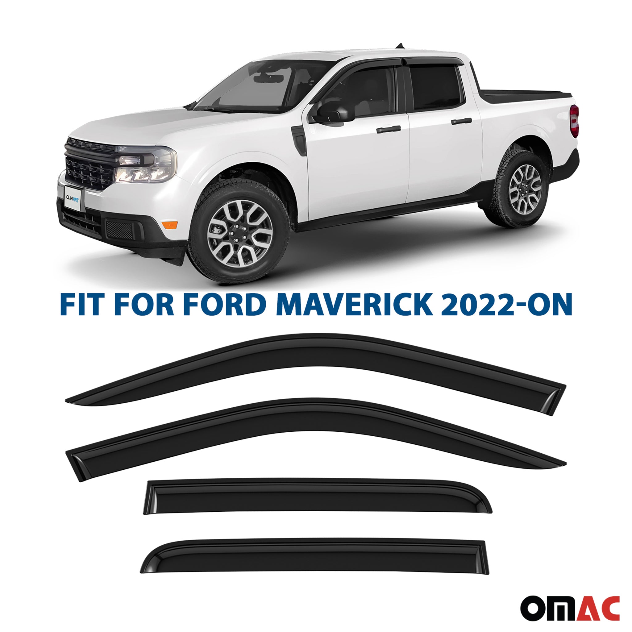 Clim Art Wind Deflectors for Ford Maverick 2022-2025 Shatterproof Smoke 4 Pcs