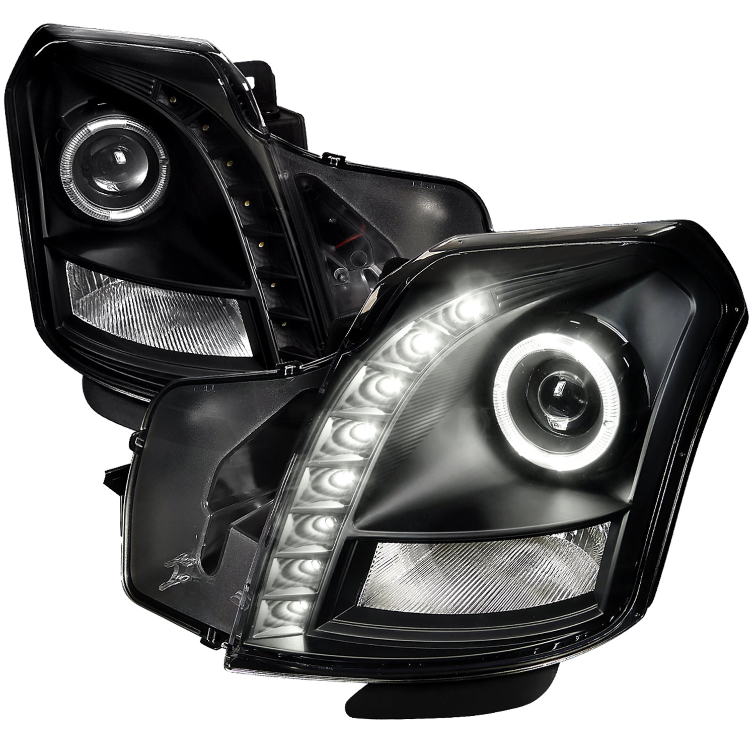 2003-2007 Cadillac CTS Halo Projector Headlights Matte Black/Clear Lens