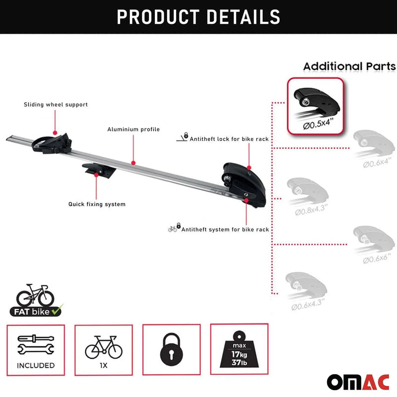 Roof Bicycle Rack Bike Carrier Alu Upright with Optional 0,5x4 Inch Fork Kit