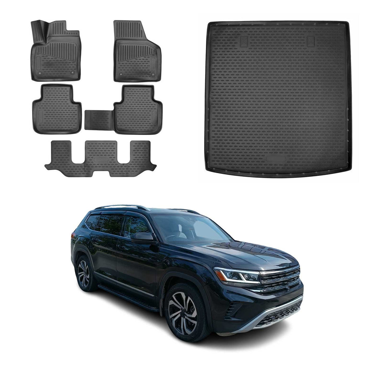 OMAC Floor Mats & Cargo Liners for Volkswagen Atlas 2018-2026 folded Backseat
