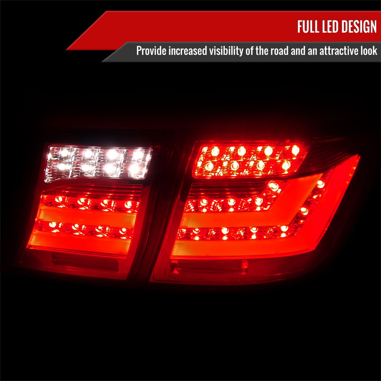 2007-2009 Lexus LS460 LED Tail Lights & Trunk Lights Chrome Housing/Red Lens