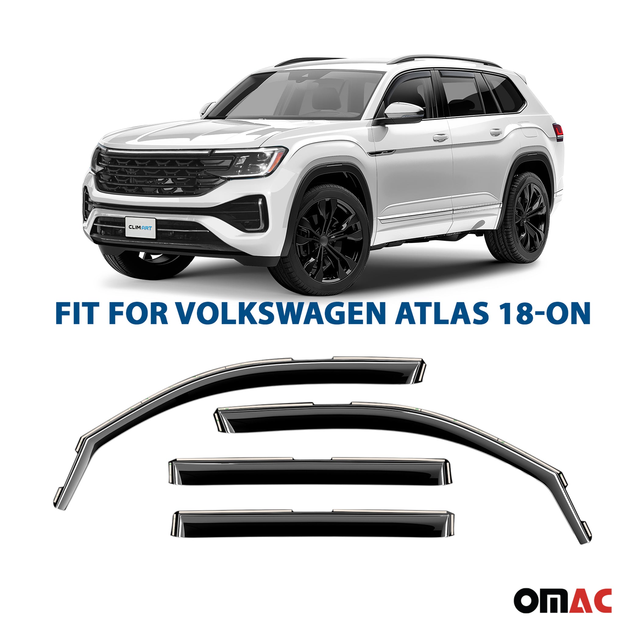 Clim Art Wind Deflectors for VW Atlas 2018-2025 Shatterproof Dark Smoke 4 Pcs