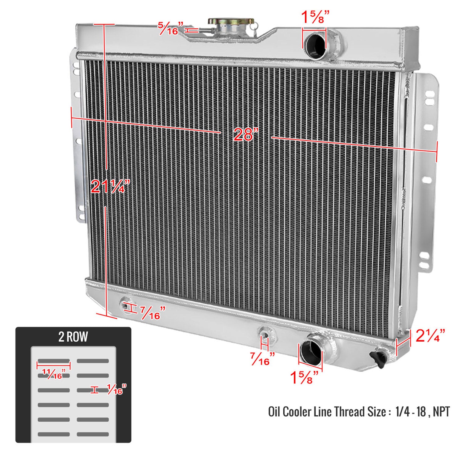 1959-1965 Chevy Impala Bel Air Chevelle Alu 2-Row Performance Radiator