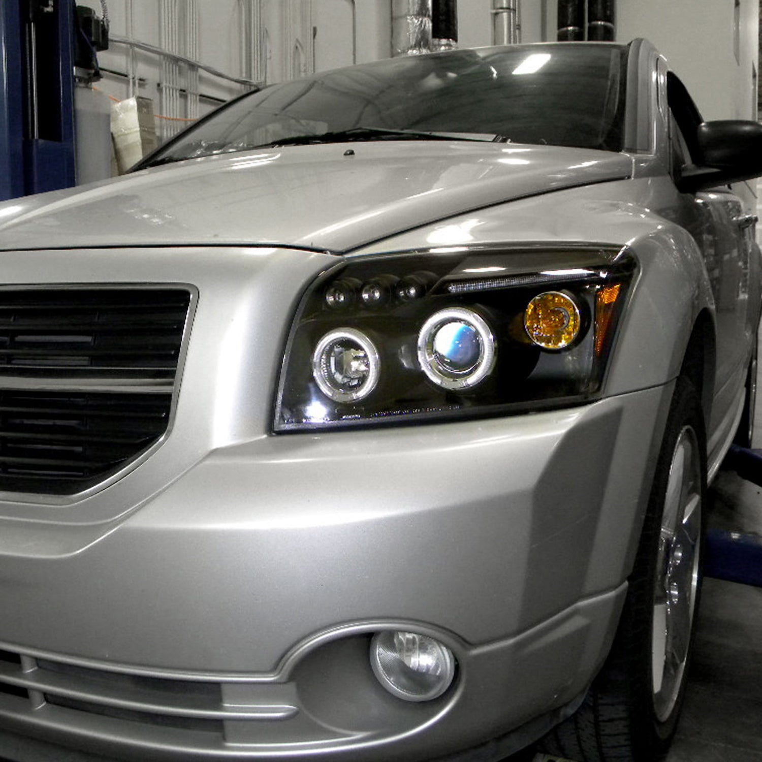 2007-2012 Dodge Caliber Dual Halo Projector Headlights Matte Black/Clear Lens