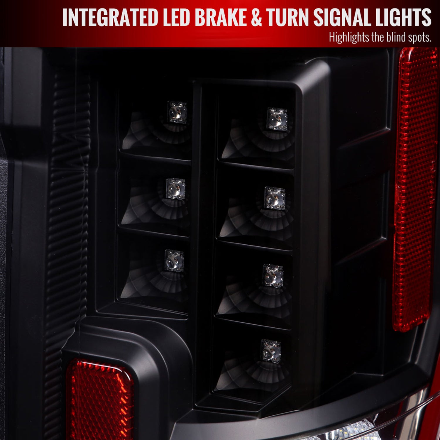 2017-2019 Ford F-250/350/450/550 Red LED Bar Tail Lights Matt Black/Clear
