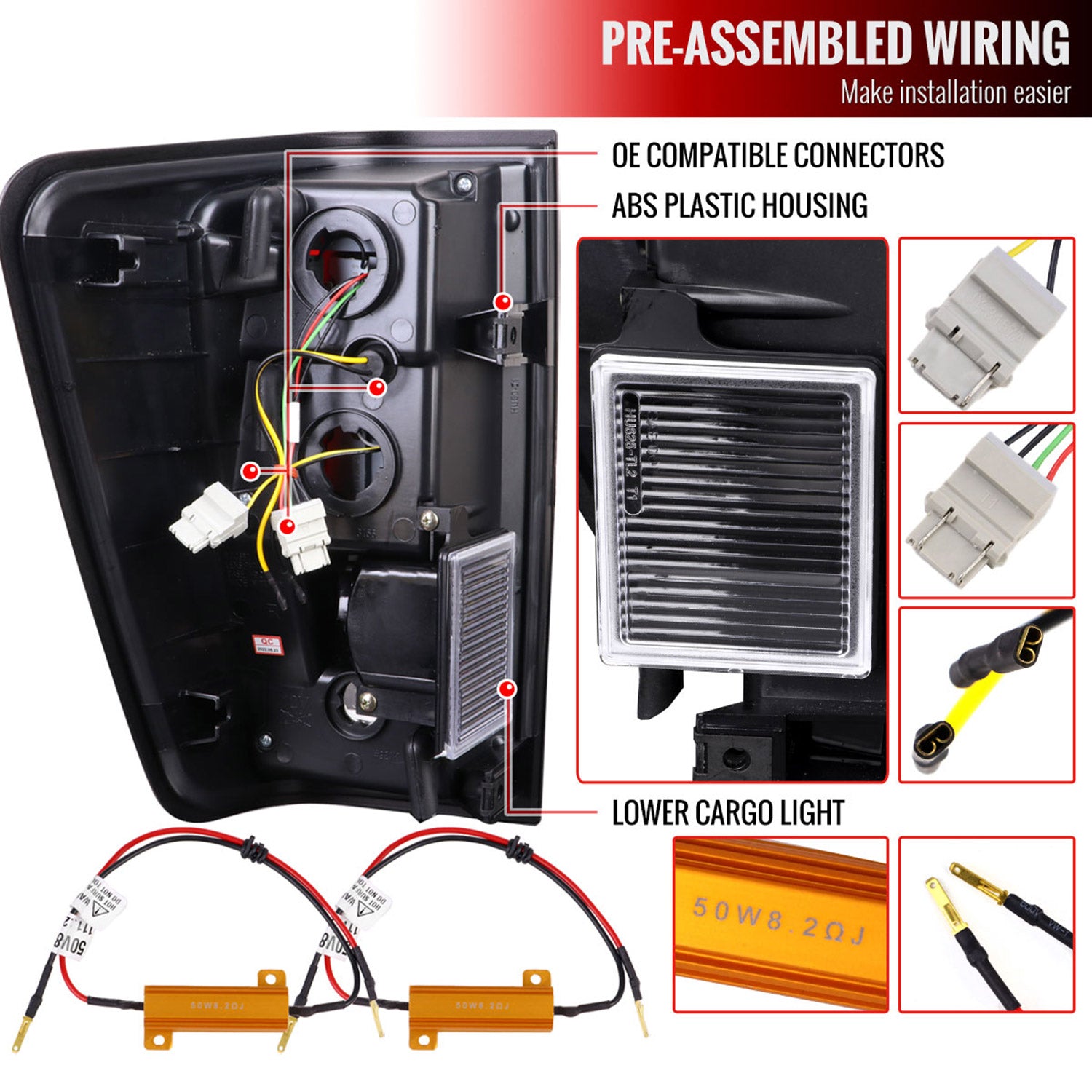 2004-2015 Nissan Titan LED Tail Lights with White LED Tube Matte Black/Clear