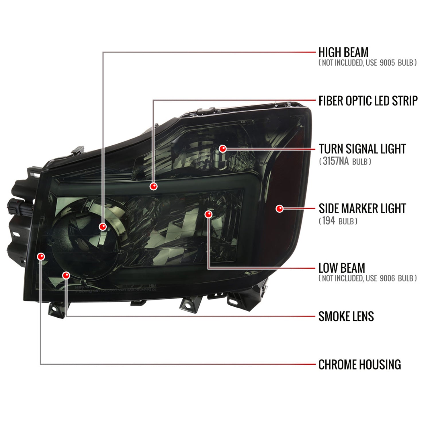 2004-2015 Nissan Titan / 04-2007 Armada LED Bar Factory Headlights Chrome/Smoke