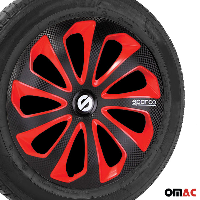 15" Sparco Sicilia Wheel Covers Hubcaps Black Red Carbon 4 Pcs
