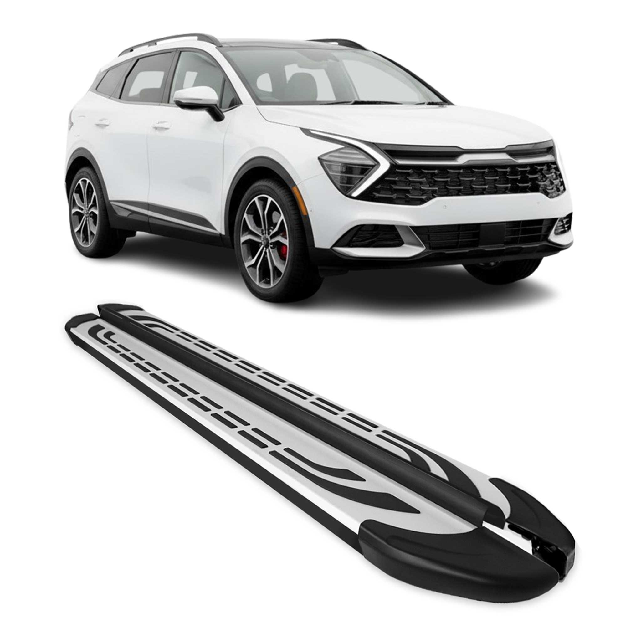2023-2026 Kia Sportage Running Boards Side Steps Silver & Black