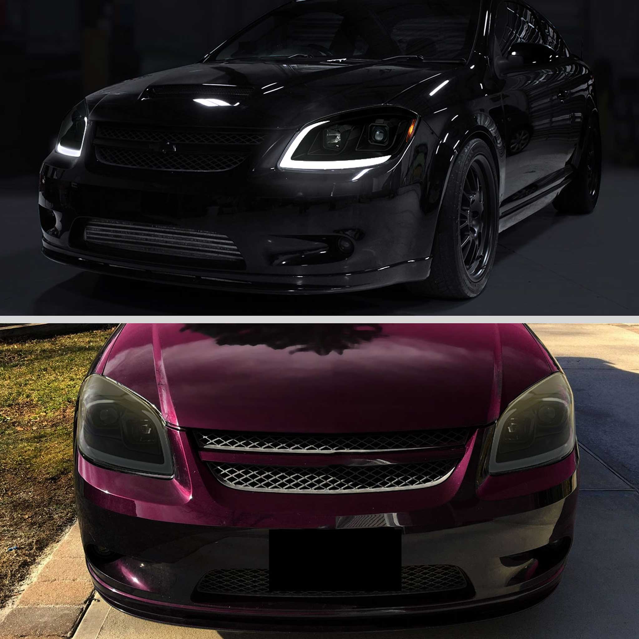 For Chevrolet Cobalt / Pontiac G5 2005-2010 Headlights Switchback LED Turn Signal DRL Light Strip Black Housing Smoked Lens
