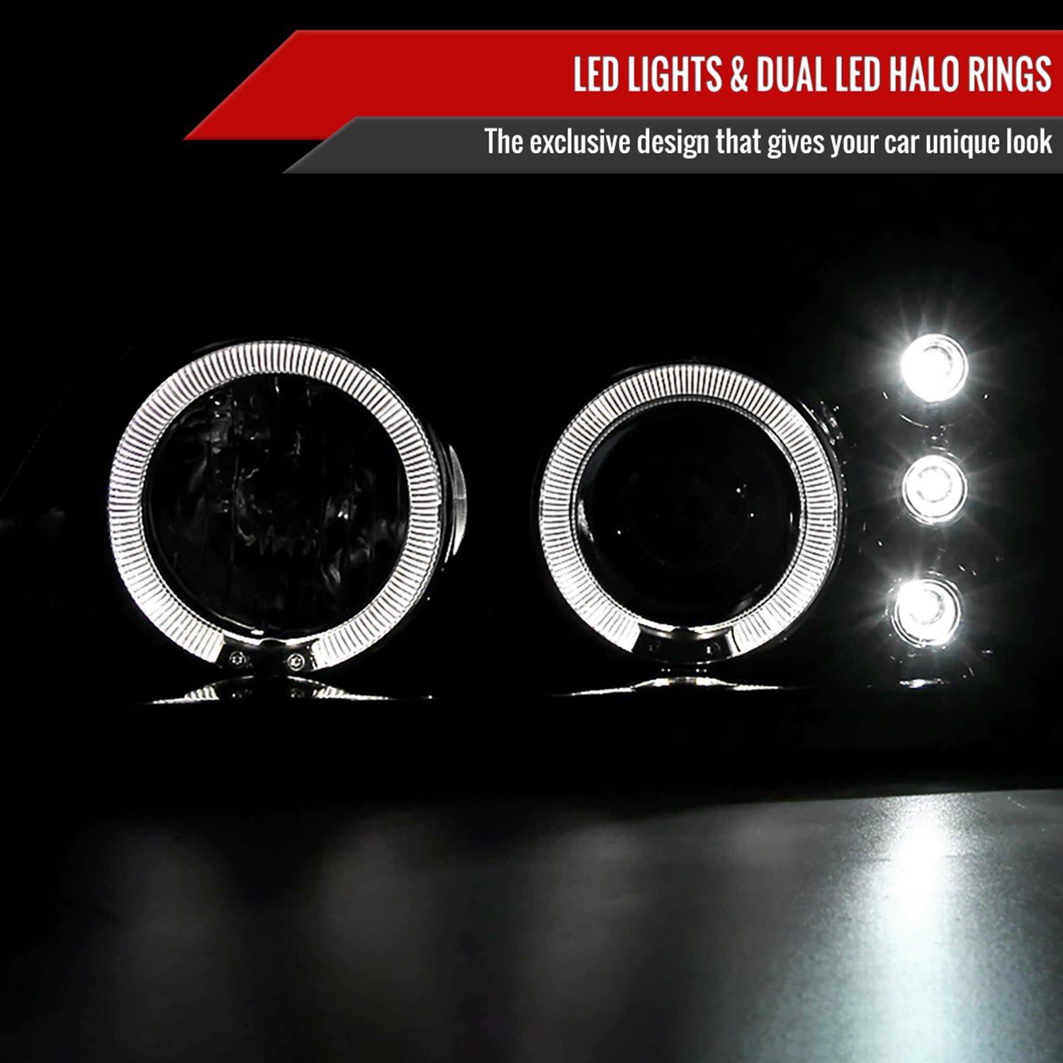 2000-2005 Chevy Impala Dual Halo Projector Headlights Glossy Black/Smoke Lens