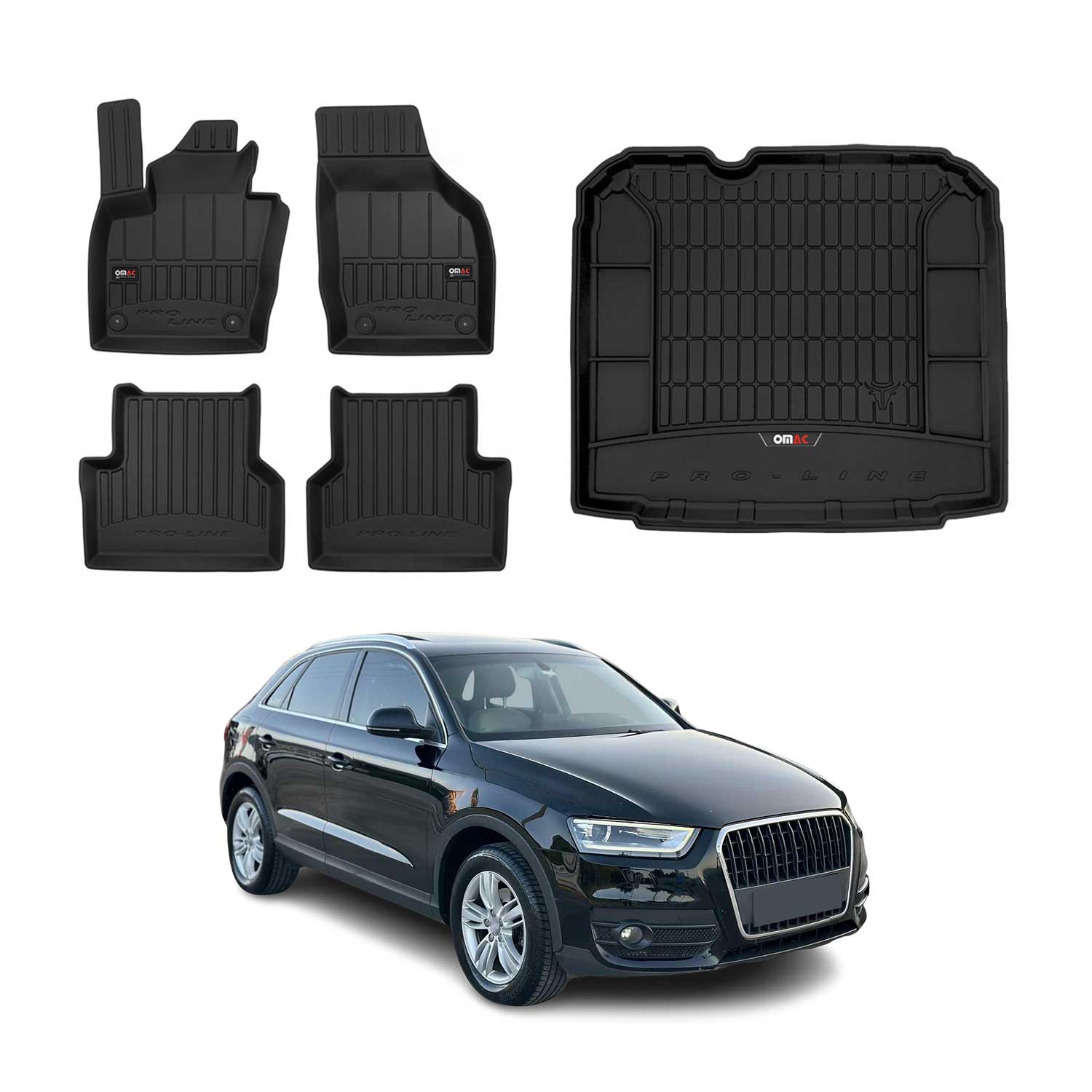 2013-2018 Audi Q3 / Q3 Quattro Premium Floor Mats & Cargo Liner Full Set All Weather Heavy Duty Black
