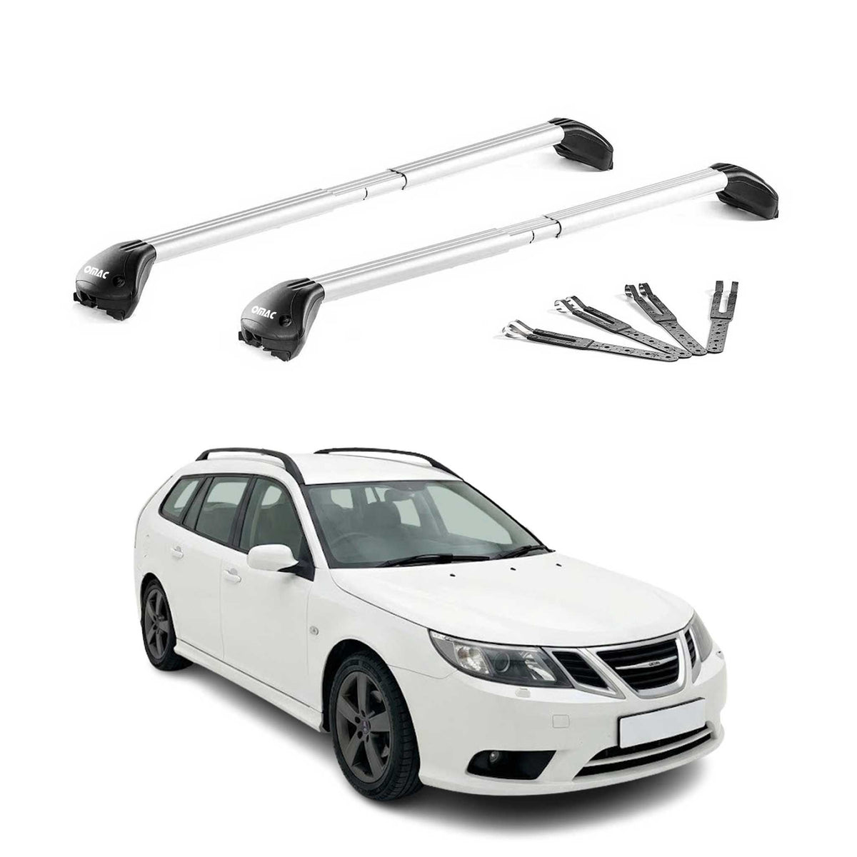 Roof Rack Cross Bars Luggage Carrier for Saab 9-3 II Wagon 2003-2011 Alu Silver