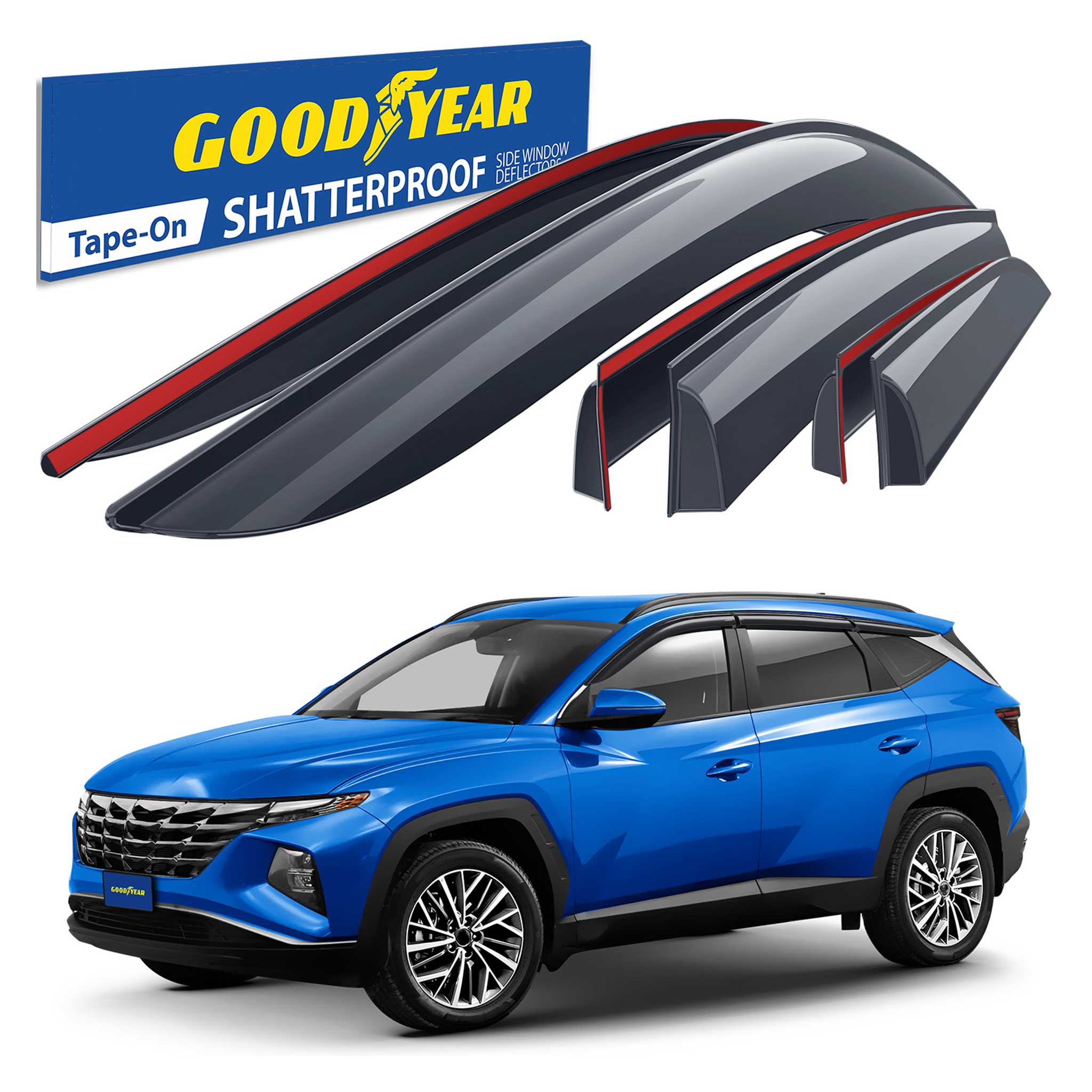 Goodyear Wind Deflectors for Hyundai Tucson 2022-2026 Tape-On Premium Smoke 6Pcs