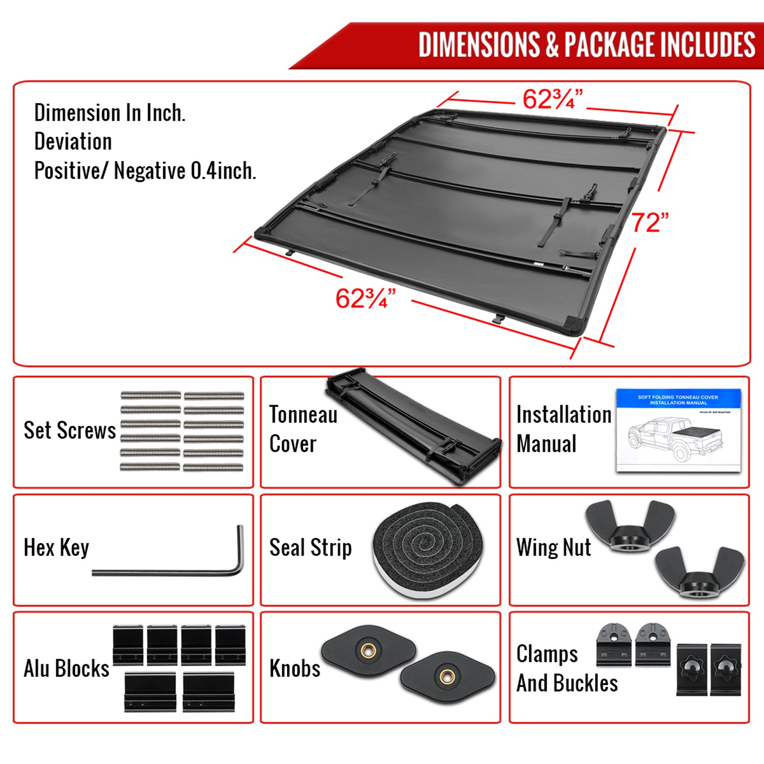 2005-2016 Nissan Frontier King Cab 6' Long Bed Soft Quad-Fold Tonneau Cover