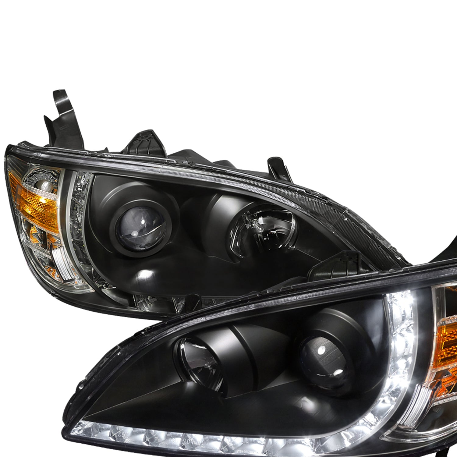 2004-2005 Honda Civic Projector Headlights R8 LED Light Strip Matt Black/Clear