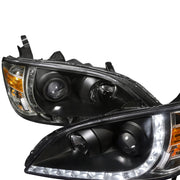 2004-2005 Honda Civic Projector Headlights R8 LED Light Strip Matt Black/Clear