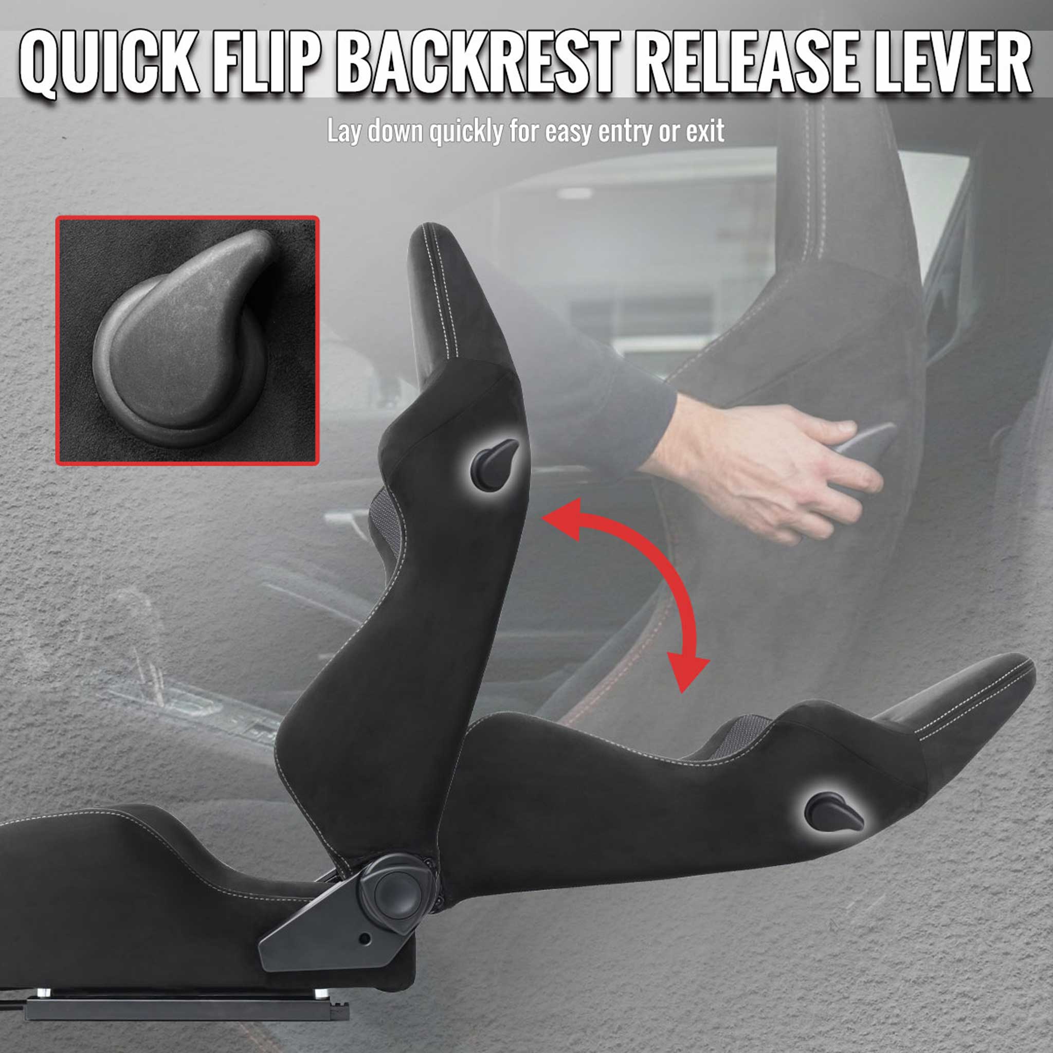 Universal Racing Seat Black Suede With Double Silver Stitch