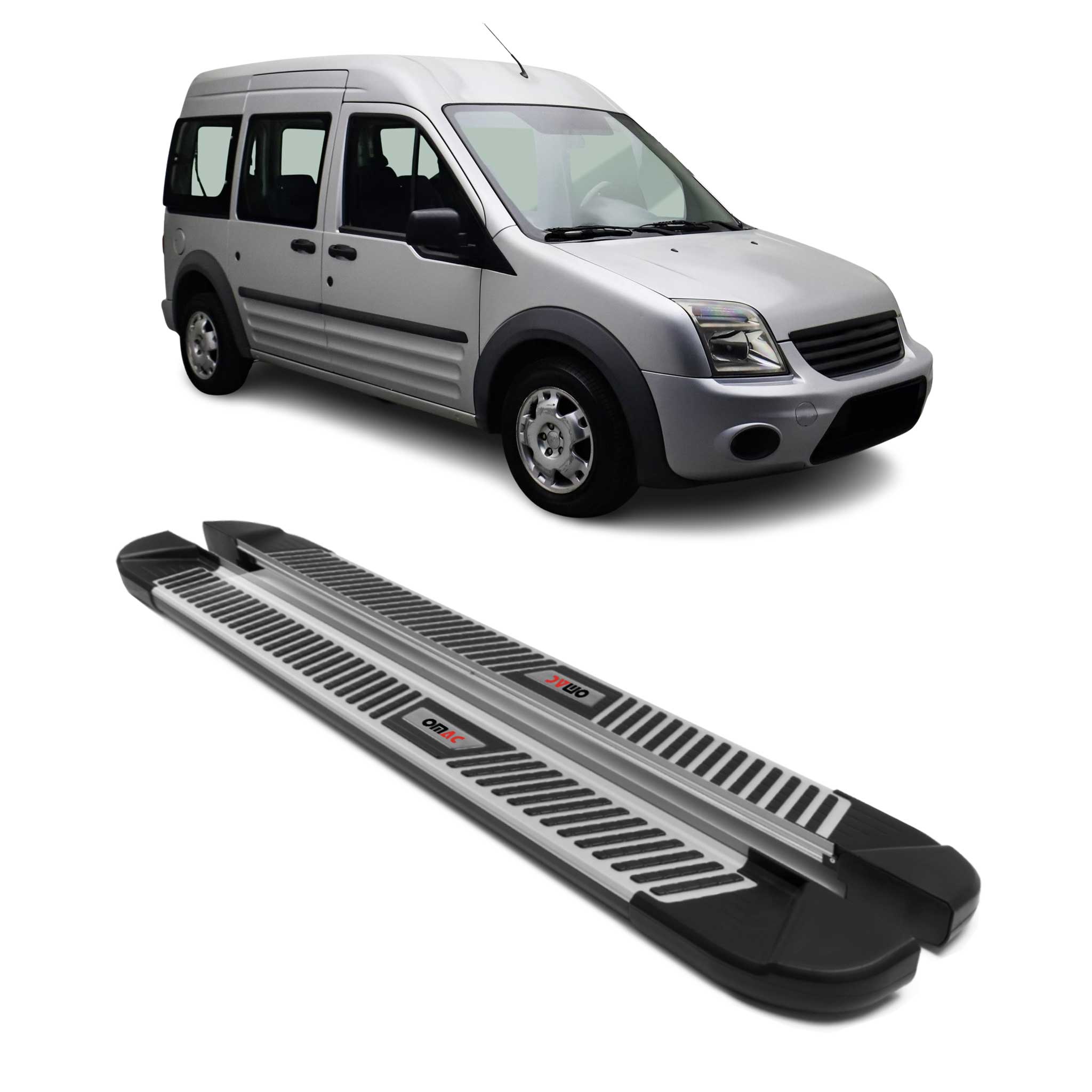 2010-2013 Ford Transit Connect Long Running Boards Side Steps Silver & Black