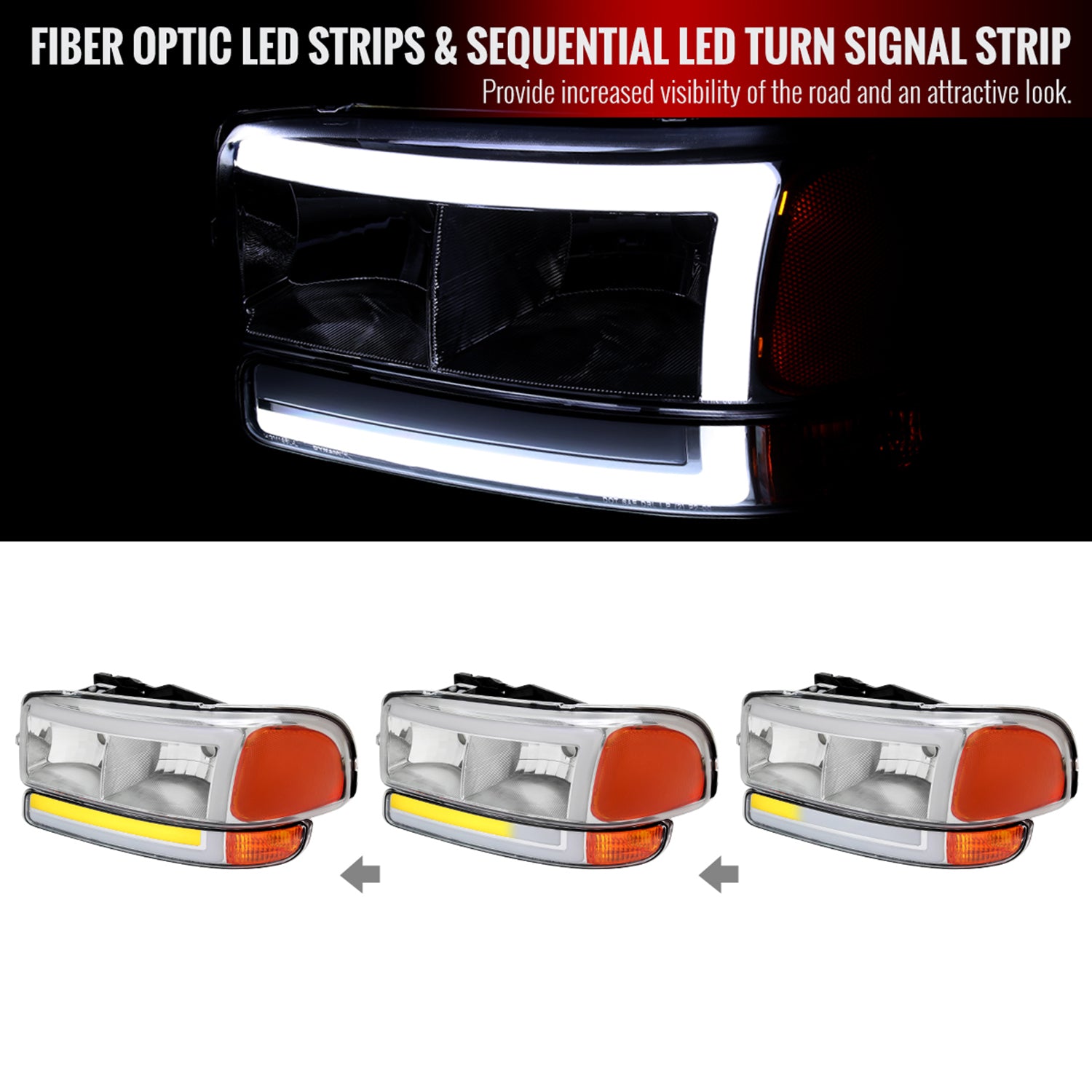 1999-2006 GMC Sierra/Yukon/Yukon XL Headlights&Signal Bumper Lights Chrome