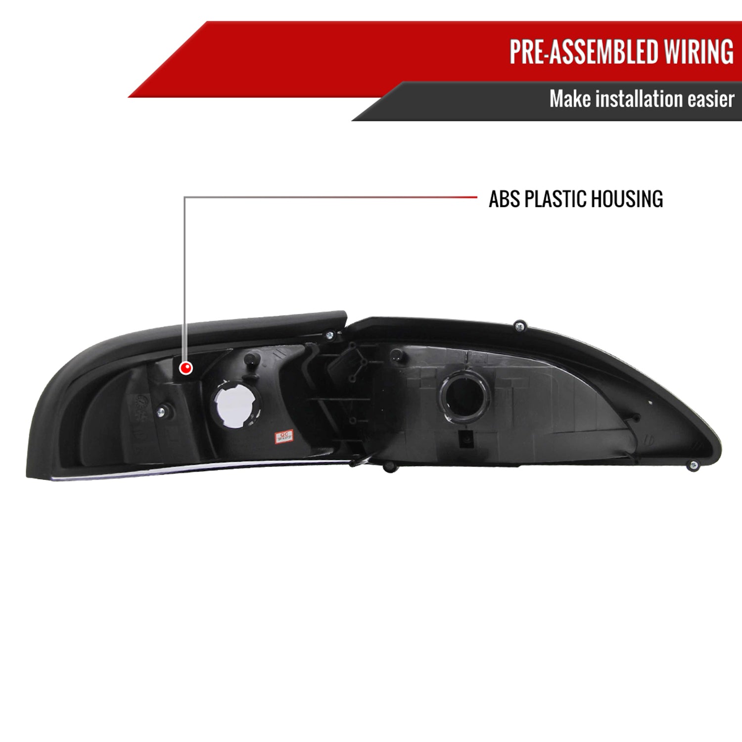 1994-1998 Ford Mustang 1PC Crystal Headlights w/Amber Reflectors Chrome/Clear