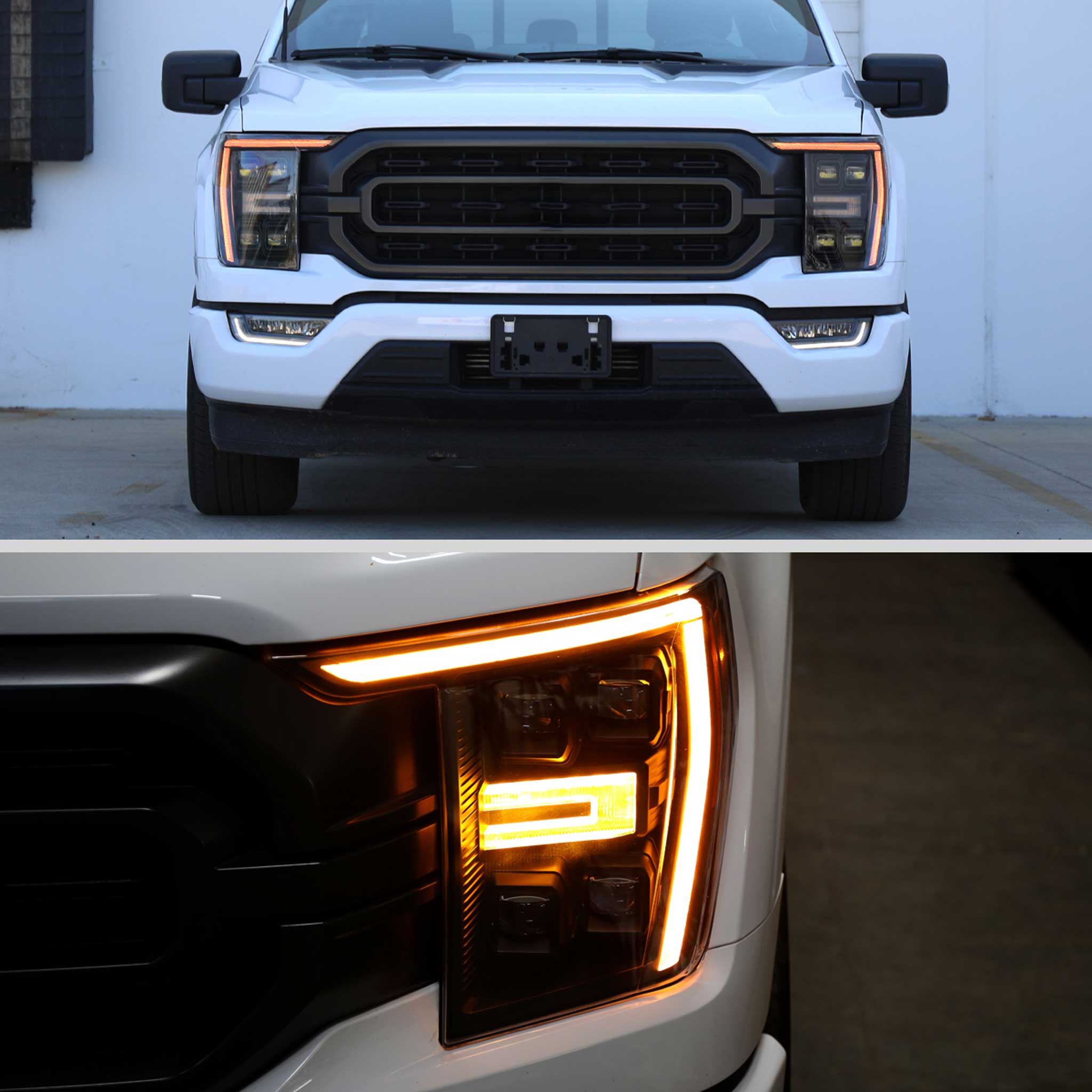 For Ford F-150 2021-2023 Full LED Projector Headlights Sequential Start-Up Glossy Black Clear Lens