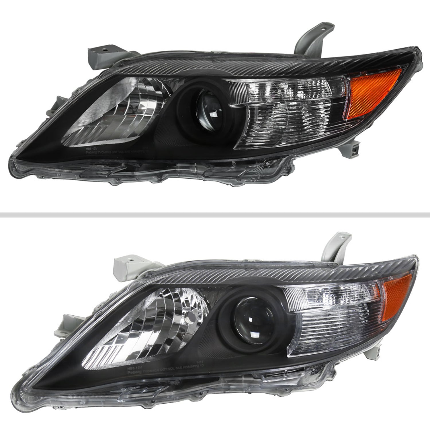 2010-2011 Toyota Camry Projector Headlights Amber Reflectors Matt Black/Clear
