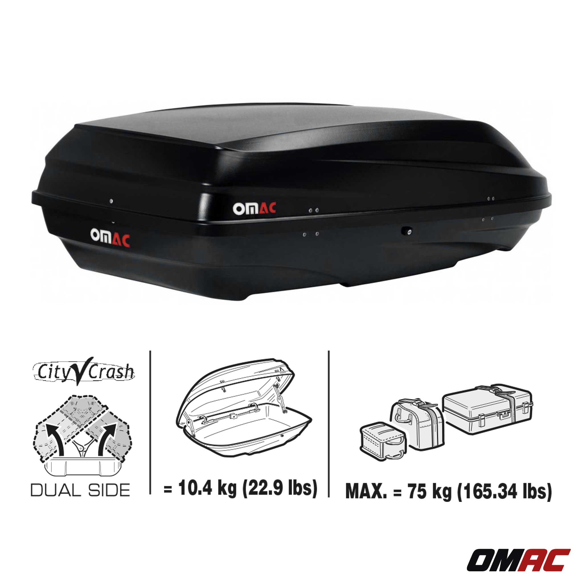 G3 Roof Box 12.7 cu ft PS UV-protected Matt Black Dual Side Opening
