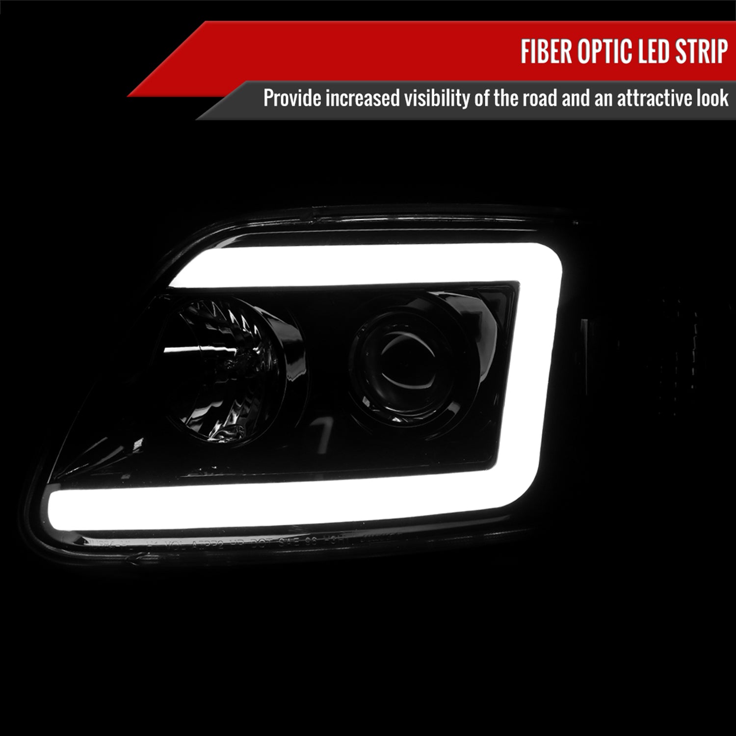 1997-2004 Ford F-150 / 1997-2002 Expedition LED CBar Projector Headlights Black
