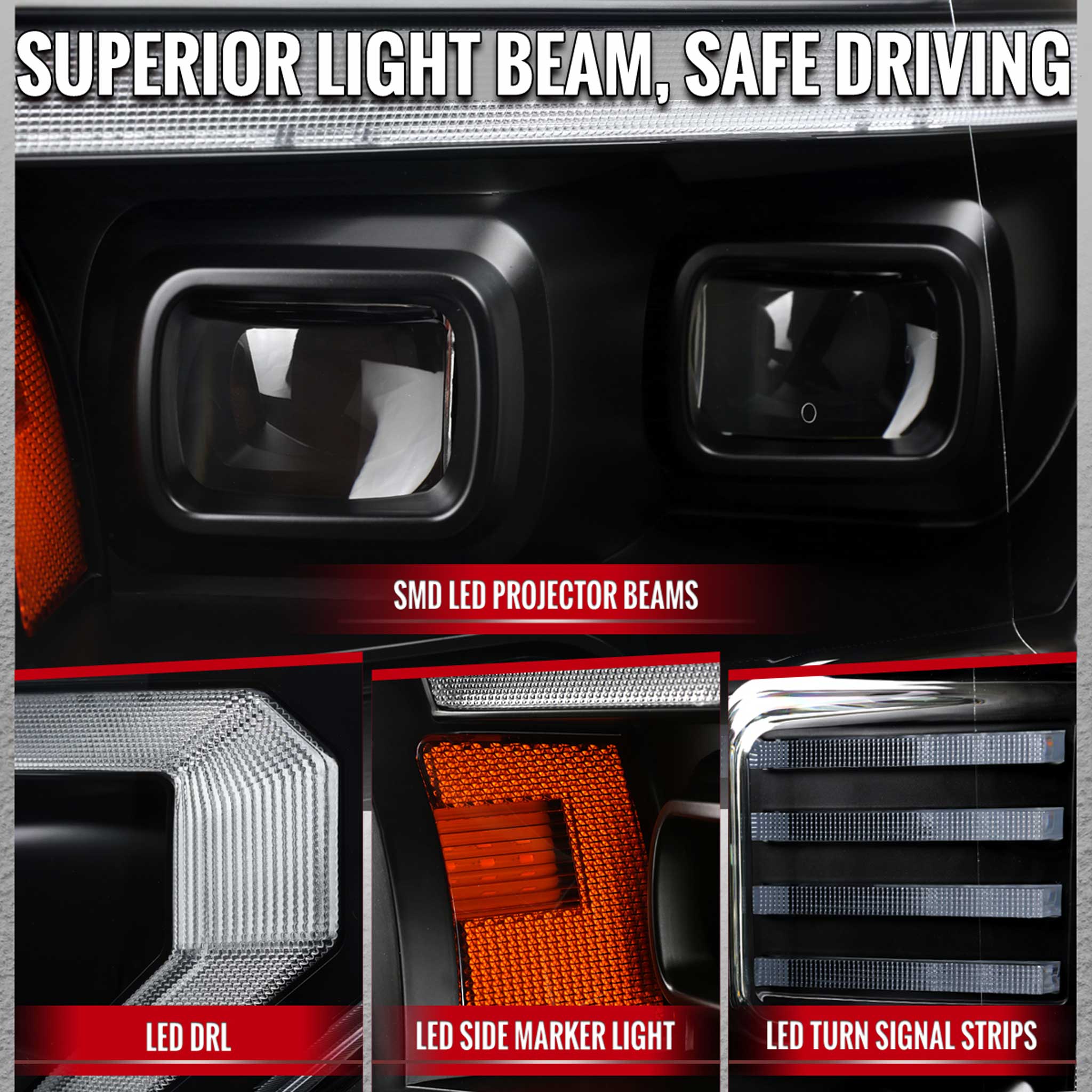 For Ford F-150 2015-2017 LED Headlights LED Turn Signals DRL Parking Light Strip Black Housing Clear Lens