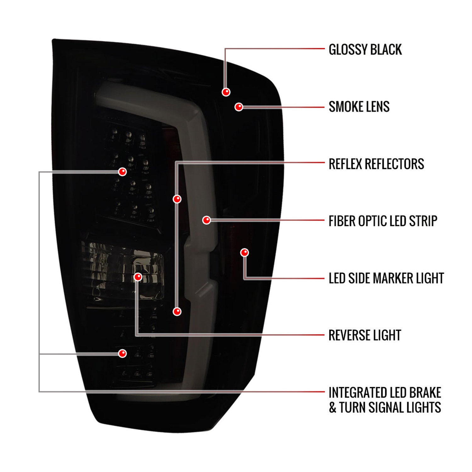 2016-2022 Toyota Tacoma LED Bar Tail Lights Glossy Black Housing/Smoke Lens