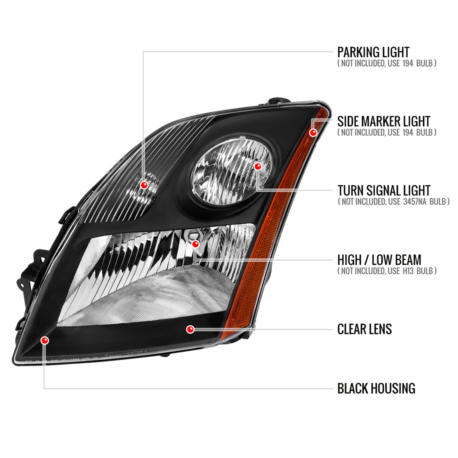 2007-2009 Nissan Sentra Factory Headlights w/Amber Reflector Matt Black/Clear