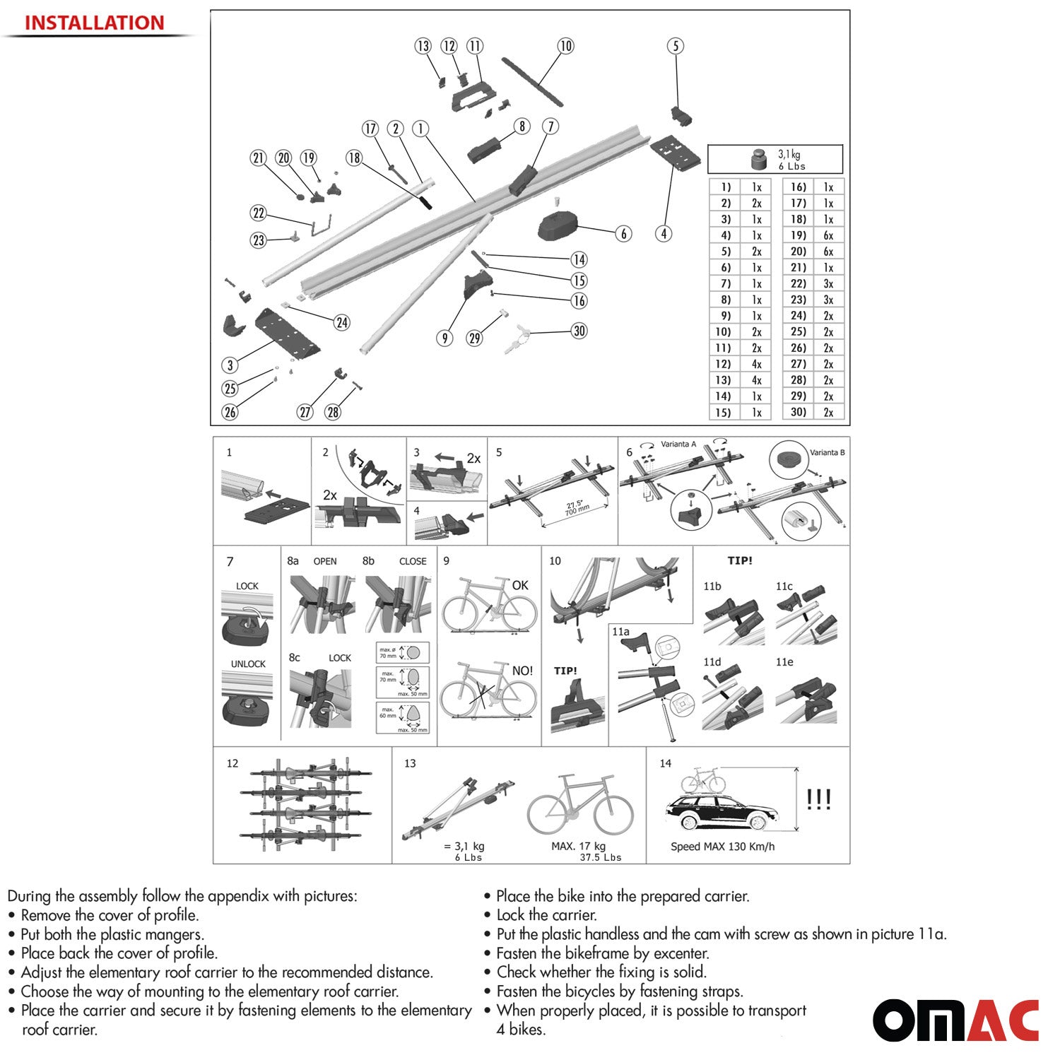 Bike Carrier Roof Mount Black Alu Bicycle Rack Cycling Car Truck SUV