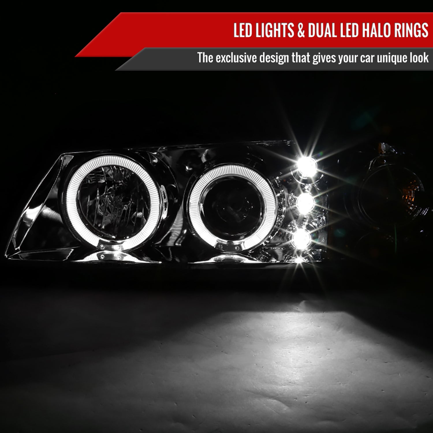 2000-2005 Chevy Impala Dual Halo Projector Headlights Chrome/Clear Lens