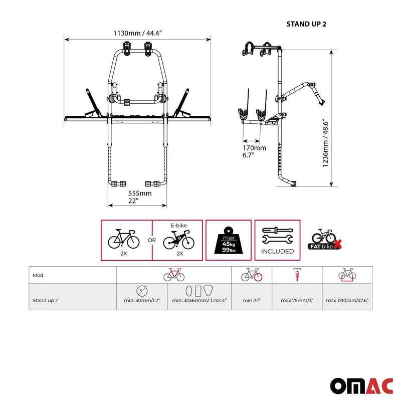 2013-2018 Toyota RAV4 Alu 2 Bike Rack Carrier Hitch Mount Black Gray